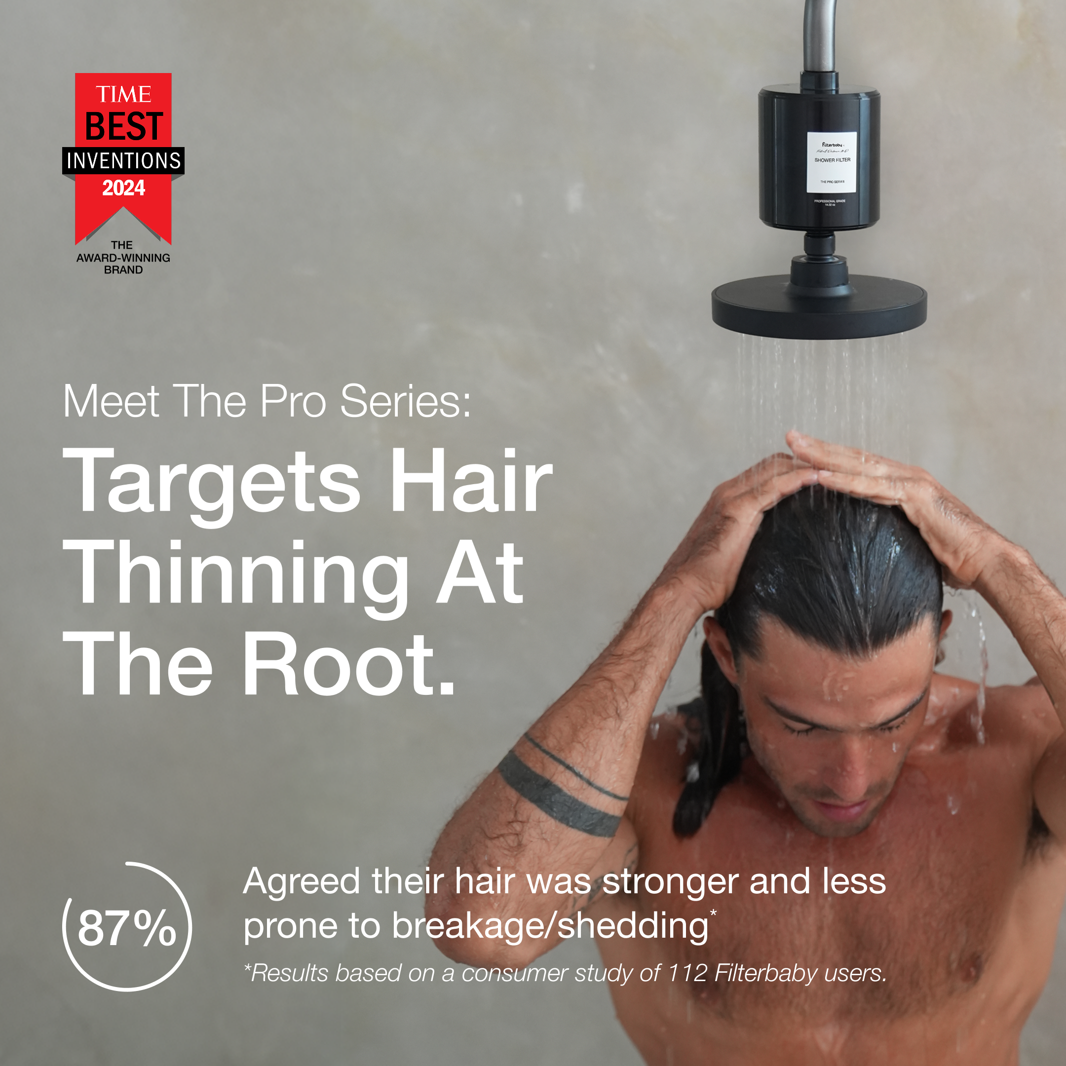 Men's hair thinning ad with TIME badge